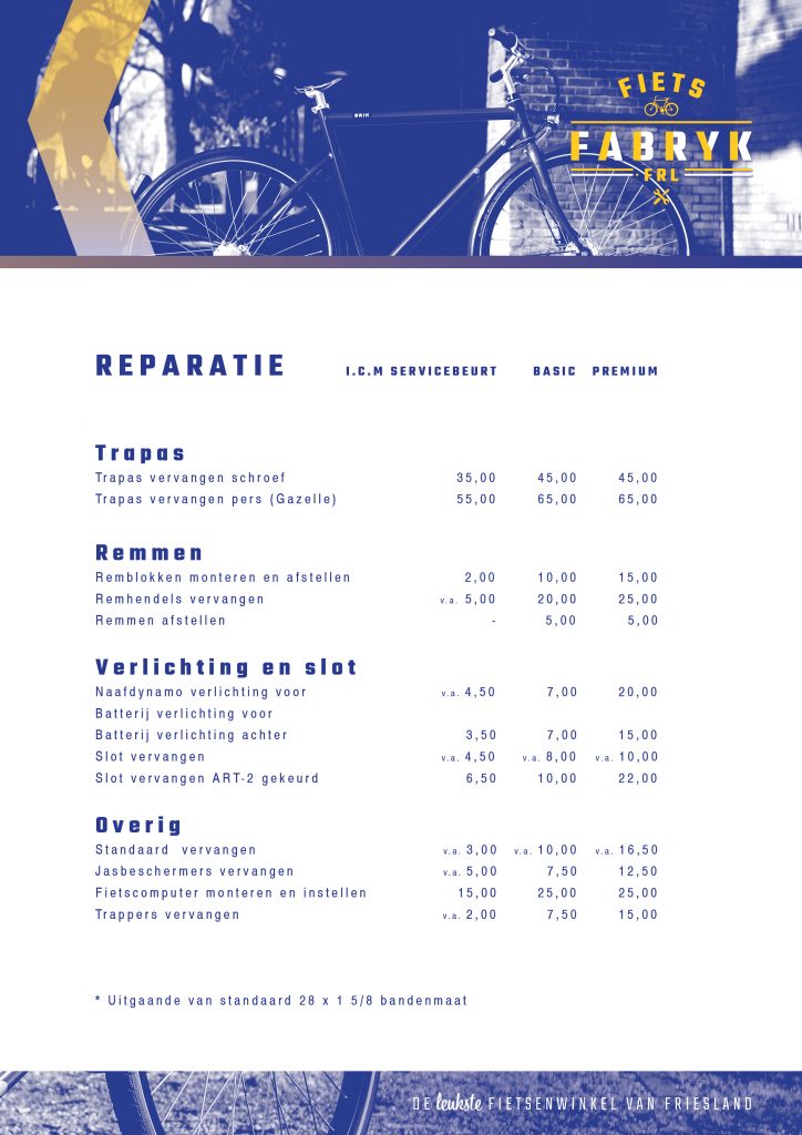 Poster MENU FIETSFABRYK REPARATIES