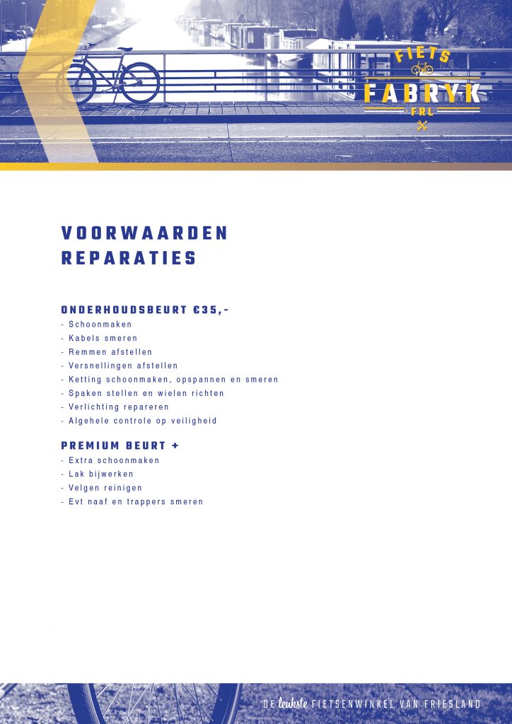 Poster MENU FIETSFABRYK REPARATIES